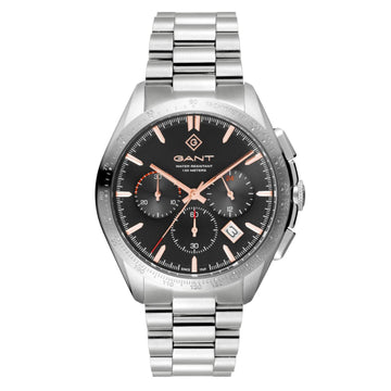 Ρολόι Gant Hammondsport G168005 χρονογράφος με ασημί ατσάλινο μπρασελέ και μαύρο καντράν διαμέτρου 44mm.